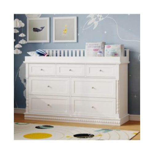 Changing Table with 7-Drawers, Guardrail Top, Anti-Tip Safety Feature