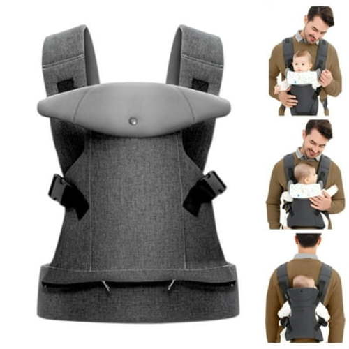 Yalumo Baby Carrier Newborn To Toddler, 4-In-1 Portable Newborn Carrier (8-32lbs) with Ergonomic Support, Adjustable Soft Infant Carrier with Baby Drool Bib For Dad Mom, Gray