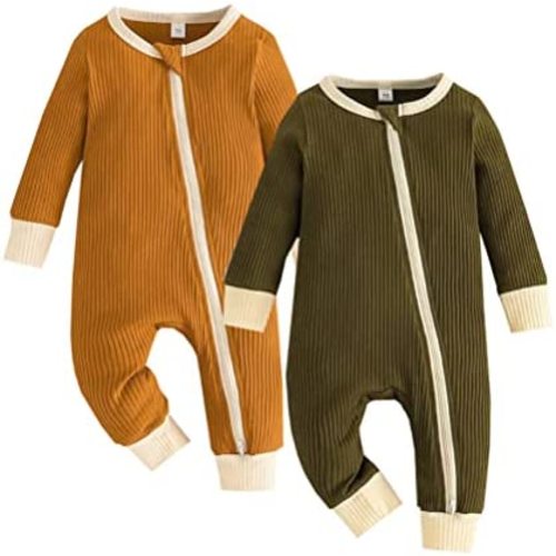 Bafeicao Unisex Baby Boy Girl 2 Pack Rompers Long Sleeve Two Way Zipper Romper One Piece Jumpsuits Clothes Sets