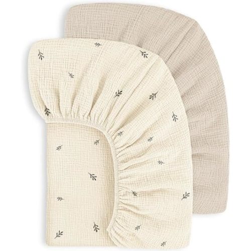 Susurration Muslin Crib Sheets 100% Cotton Baby Crib Sheets Fitted Standard Crib Mattress, Soft & Breathable Baby Sheets for Baby Girls Boys (Cute Bud)