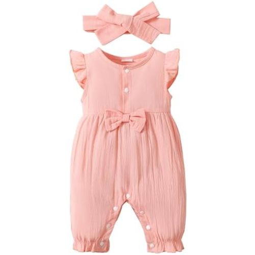 Renotemy Baby Girl Clothes Romper Infant Summer Bodysuit Outfits Cotton Linen Jumpsuits Newborn Essential Preemie Clothes