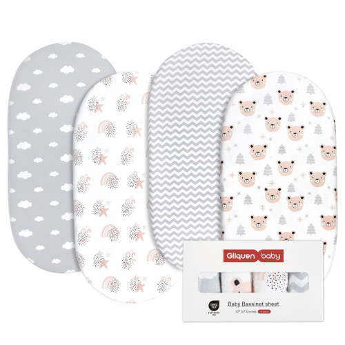 Gllquen Baby Premium Bassinet Sheets Set 4 Pack For Newborn Baby Boys Girls, Cloud & Bears