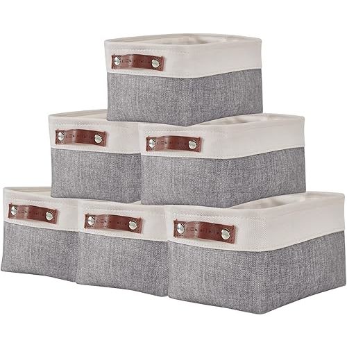 DECOMOMO Small Storage Basket, Closet Storage Bins, Baskets for Organizing Shelves (Grey & White, Small - 6 Pack)