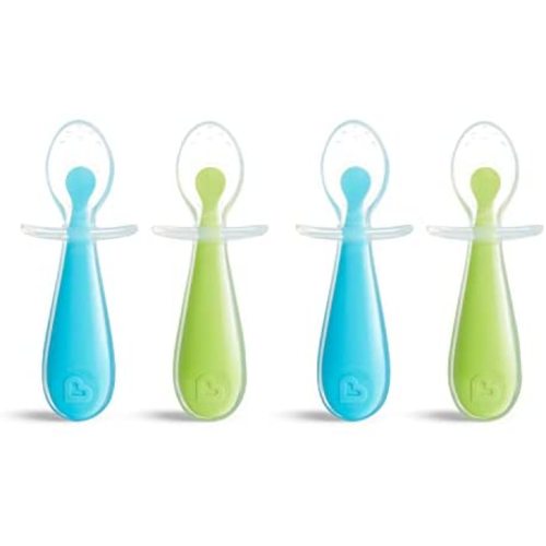 Munchkin Silicone Trainer Spoons with Choke Guard for Baby Led Weaning, 4pk, Blue/Green