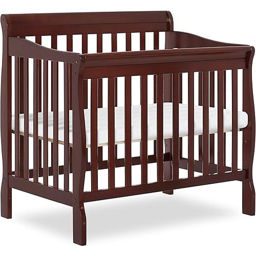 Dream On Me Aden 4-in-1 Convertible Mini Baby Crib in Espresso, GreenGuard Gold & JPMA, Sustainable Pinewood, Non-Toxic Finish, 3 Mattress Heights, Converts to Mini Day & Twin-Size Bed