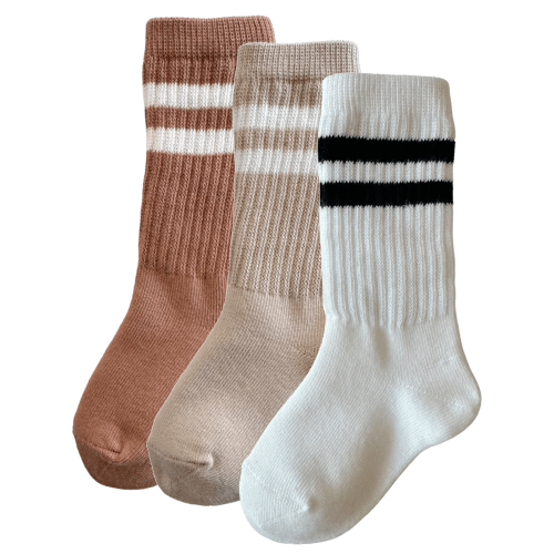 3-Pack Tube Socks, Mocha/Latte/White/Black Stripe