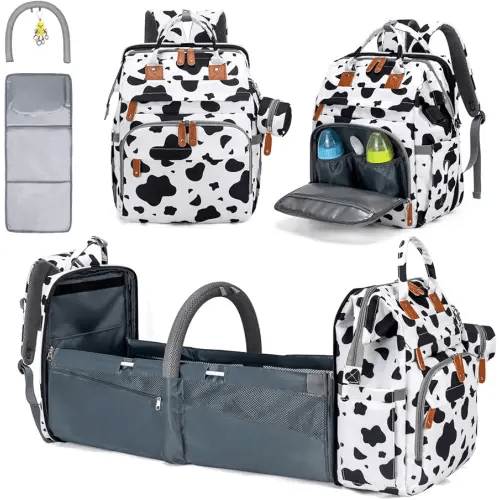 KABAQOO Diaper Bag Backpack with Detachable Changing Station, Large Capacity Baby Diaper Bags for Boys & Girls, Baby Registry Search Stuff & Shower Gifts, Newborn Essentials Must Haves, Cow