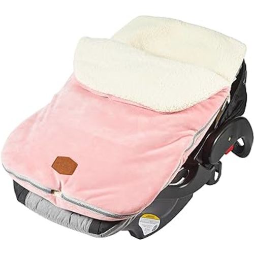 JJ Cole Bundle Me Winter Baby Car Seat Cover and Bunting Bag - Original - Sherpa Lined Weather Resistant Baby Carrier and Stroller Cover - Stroller Accessories and Winter Baby Essentials - Blush Pink
