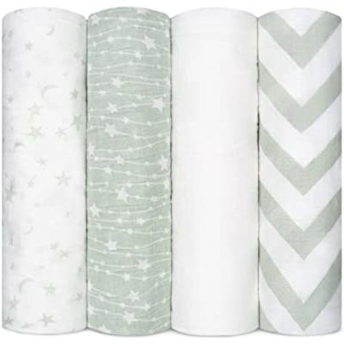 Comfy Cubs Muslin Swaddle Blankets Neutral Receiving Blanket Swaddling, Wrap for Boys and Girls, Baby Essentials, Registry & Gift (Green)