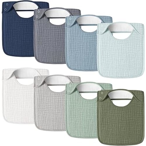 Muslin Baby Bibs for Boys Girls, 8-Pack Soft Cotton Adjustable Drool Bibs Set for Toddler,Newborn,Infant 0-24 Months (Blue)