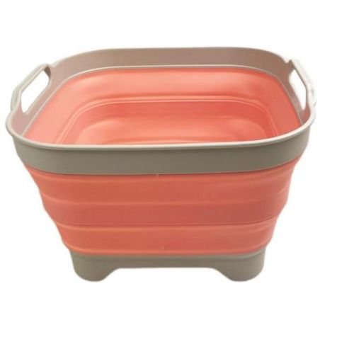 Sammart 10l (2.64 Gallon) Collapsible Dishpan With Draining Plug Grey/quartz Pink