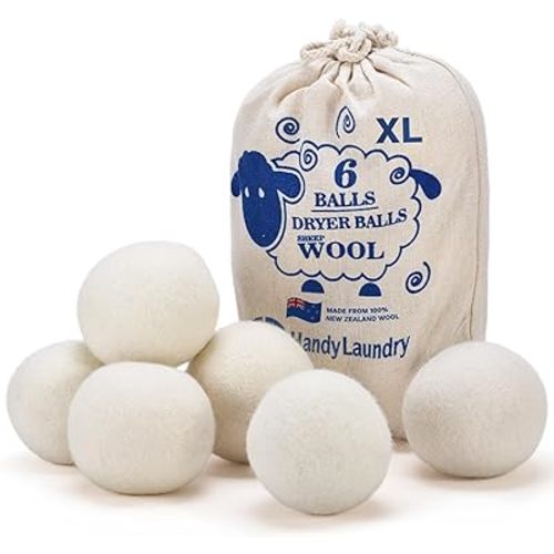 Handy Laundry Wool Dryer Balls - Natural Fabric Softener, Reusable, Reduces Clothing Wrinkles and Saves Drying Time, Better Alternative to Plastic Balls and Liquid Softener (Pack of 6)