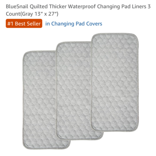 BlueSnail Quilted Thicker Waterproof Changing Pad Liners 3 Count(Gray 13” x 27”)