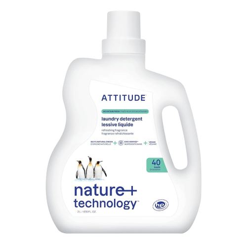 ATTITUDE Liquid Laundry Detergent, EWG Verified, HE Compatible, Plant-Based & Vegan, Natural Laundry Soap, Mountain Fresh Scent, 40 Loads, 67.6 Fl Oz
