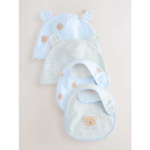 Blue Bear Baby Beanie and Bibs 4 Piece Set (0-18mths)