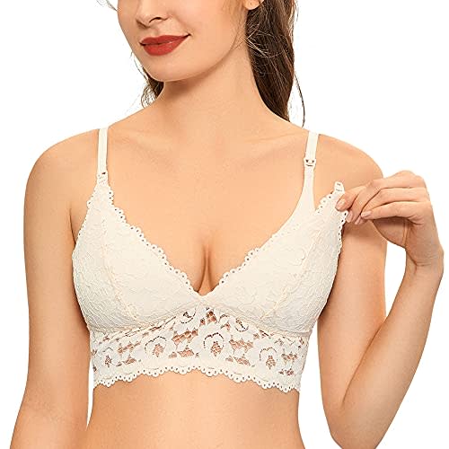 MOMANDA Women's Lace Nursing Bra Wirefree Padded Breastfeeding Maternity Bralette Cute