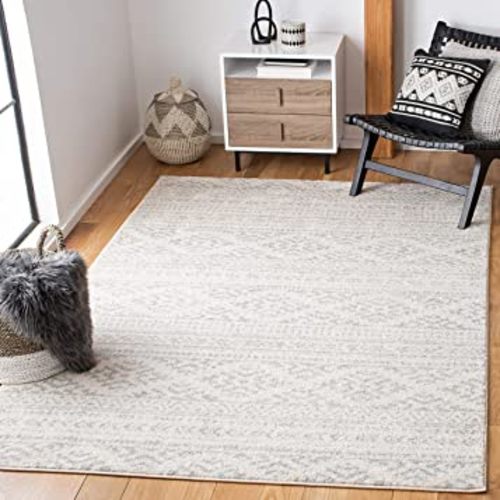 SAFAVIEH Tulum Collection Area Rug - 6' x 9', Ivory & Light Grey, Moroccan Boho Tribal Design, Non-Shedding & Easy Care, Ideal for High Traffic Areas in Living Room, Bedroom (TUL272G)