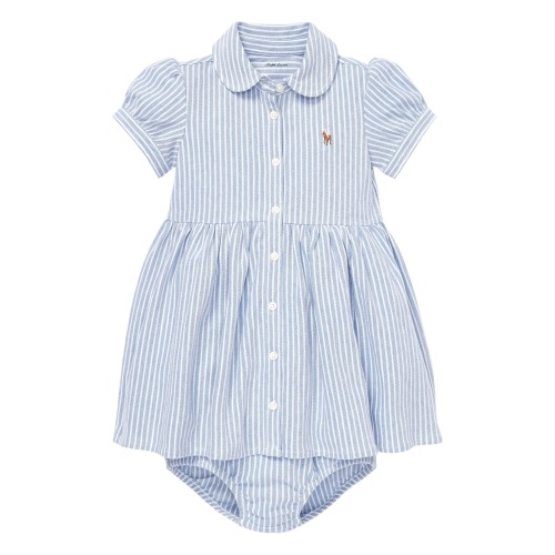 Baby Oxford Stripe Piqué Dress & Bloomers, 9M, Harbor Island Blue/ White