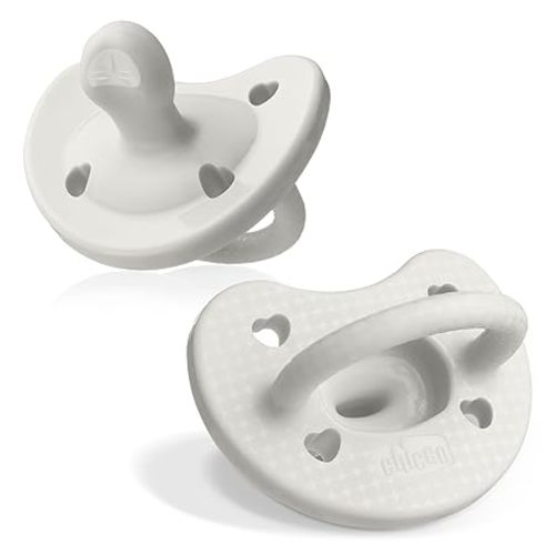 Chicco PhysioForma Luxe Silicone One Piece Pacifier for Babies Aged 0-6m | Fashion Textured Shield | BPA & Latex Free| Reusable Sterilizing Case| Pearl Grey, 2pk