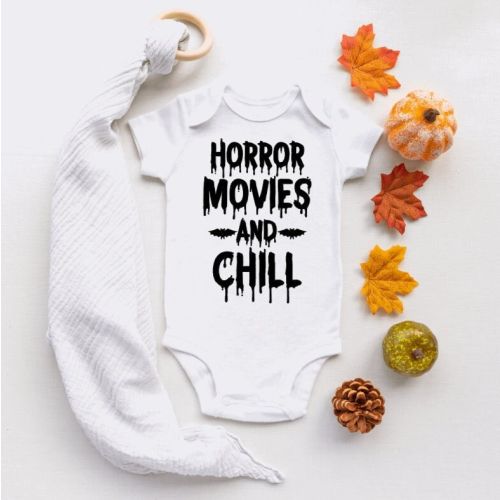 Horror Movies And Chill Onesie, Halloween Baby Bodysuit, My First Halloween, Horror Movies & Chill, Fall Onesie, Toddler Shirt
