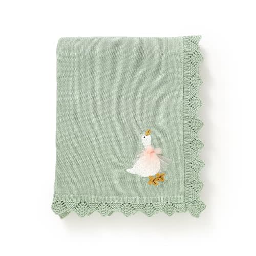 mimixiong Cotton Baby Blanket Heritage Receiving Cuddle Stroller Crib Blanket with Cute Embroidered Goose for Boys and Girls 30x40 Inch (Sage Green)