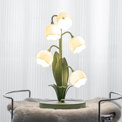 WERFOP Vintage Flower Table Lamp for Home, 5 Lily of The Valley Desk Lamps 3 Color Modes Reading Lamp with G4 Led Bulbs for Bedroom, Living Room, Office