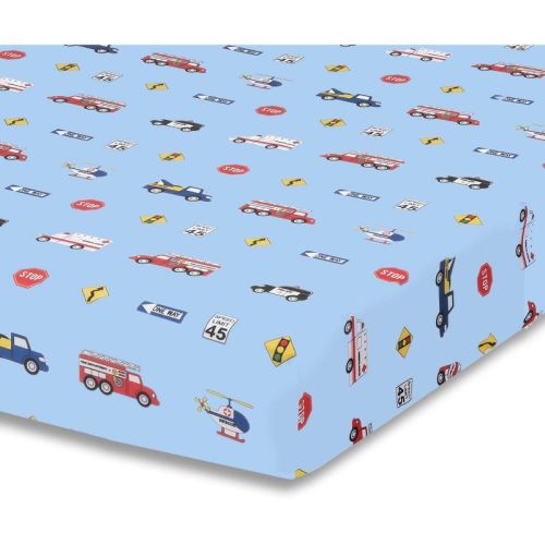 Everyday Kids Baby Boy Fitted Crib Sheet Police, Fire Rescue, 100% Soft Breathable Microfiber, Fits Standard Crib Mattress 28x52 inches