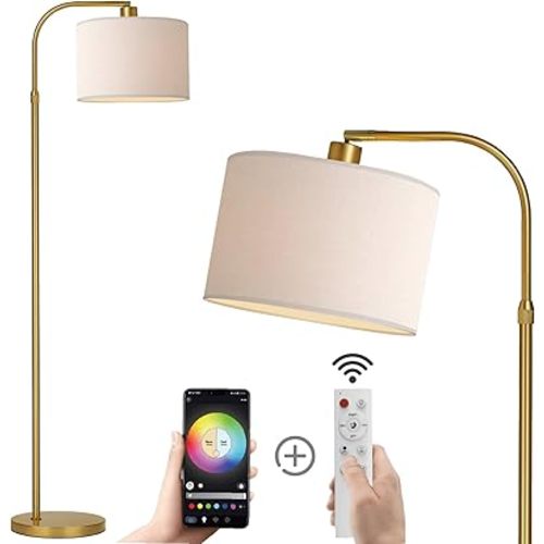 Gold Floor Lamp with Remote Control, 1200 Lumens 15W LED Bulb Included, Adjustable Height Arc Floor Lamps for Living Room, Modern Gold Standing Lamp Dimmable Floor Lamp for Bedroom, Office