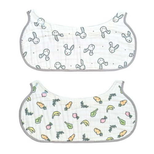 Kiinde 2-in-1 Non-slip Baby Burp Cloth and Bib (Bunny/Veggies) 2-pack