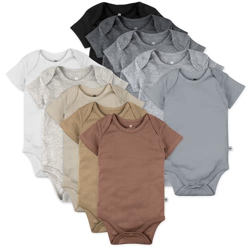 HonestBaby 10-pack Short Sleeve Bodysuits One-piece 100% Organic Cotton for Infant Baby Boys, Girls, Unisex