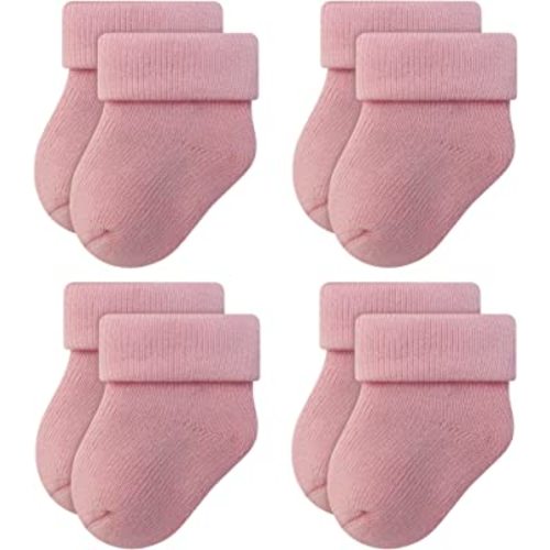 RATIVE pink Newborn Socks 0-3 Months Infant 3-Thick Terry Turn Cuff Socks for Baby Boys Girls