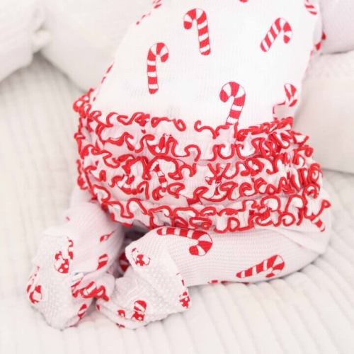 Candy Cane Lane Waffle Bamboo Zipper Ruffle Footie