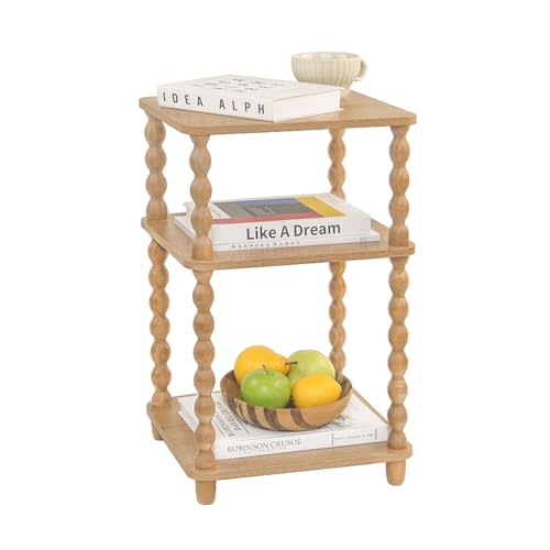 End Table, Modern Side Table with 3 Tier Open Shelf, Small Table Bed Side Tables Bedroom for Small Spaces, Living Room and Office (Rustic Walnut)