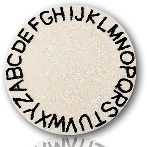 blue page ABC Kids Rug Alphabet Educational Area Rugs for Infant Toddlers - Soft Playtime Collection, Home Decor Teepee Tent Round Play Mat, Best Shower Gift (59", White Black)