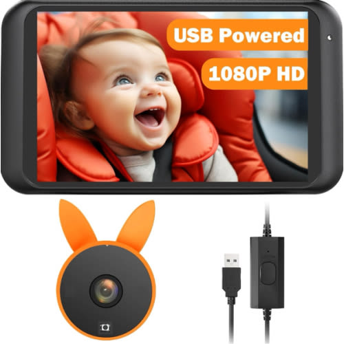USB Baby Car Camera Plug-Play, 4.5" 1080P Easy Setup Backseat Camera with Flexible 360 Rotation, Clear Picture Rear Facing Car Seat Baby Monitor