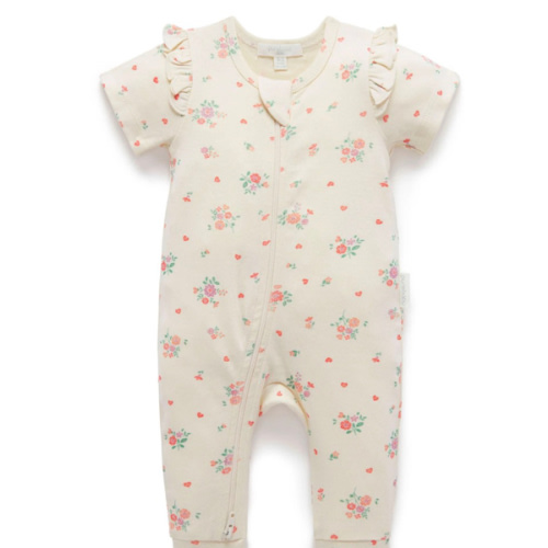 White Love Heart Zip Growsuit - Purebaby