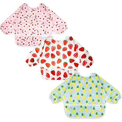 3 Pcs Long Sleeved Bib Set|Baby Waterproof Bibs with Pocket Bundle|Toddler Bib with Sleeves|Stain Resistance Smock 6-24 Month
