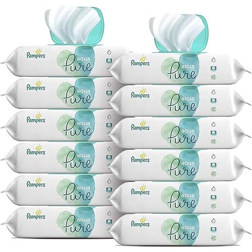 Baby Wipes, Pampers Aqua Pure Sensitive Water Baby Diaper Wipes, Hypoallergenic and Unscented, 12x Pop-Top Packs, 672 Count