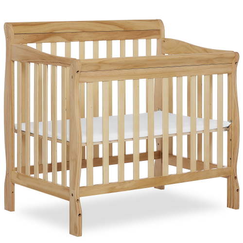 Dream On Me Aden 4-in-1 Convertible Mini Crib, Natural Wood for Small Spaces, Greenguard Gold Certified