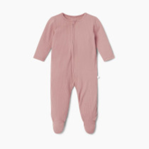 MORI Ribbed Clever Zip Footed Baby Pajamas - Ribbed Rose, 0-3 M
