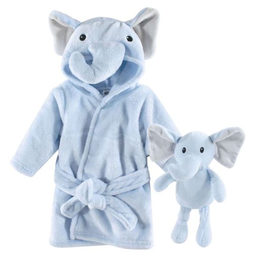Hudson Baby Infant Boy Plush Bathrobe And Toy Set, Blue Elephant, One Size