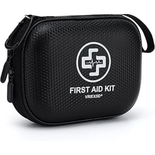 Mini First Aid Kit - 150 Piece Small Waterproof Hard Shell Medical Kit for Home, Car, Travel, Camping, Truck, Hiking, Sports, Office, Vehicle & Outdoor Emergencies (Black)