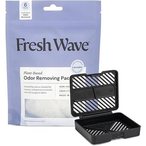 Fresh Wave Lavender Odor Eliminating & Deodorizing Packs | Bag of 6 & Fresh Pod Case | Safer Odor Relief for Small Spaces | Natural Plant-Based Odor Eliminator | Odor Absorbers for Home