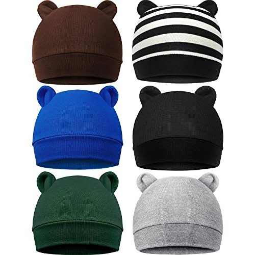6 Pieces Newborn Baby Hat Bear Ears Infant Caps Baby Boy Girl Toddler Hats Infant Beanie Caps for 0-3 Months