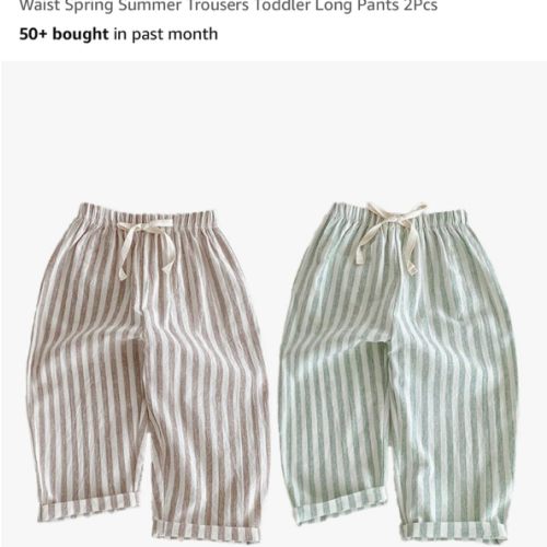 Ashmyova Classic Casual Pants for Boys Thin Cotton Stripe Elastics Waist Spring Summer Trousers Toddler Long Pants 2Pcs