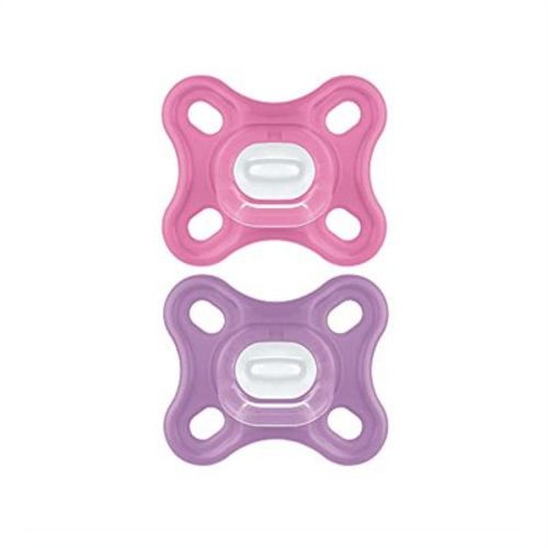 MAM Comfort Baby Pacifier, 100% Lightweight Silicone, Sterilizer Case, Girl, 0-3 Months (Pack of 2)