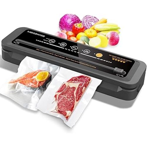 MegaWise Vacuum Sealer Machine | 80kPa Suction Power| Bags and Cutter Included | Compact One-Touch Automatic Food Sealer with External Vacuum System | Dry Moist Fresh Modes for All Saving needs