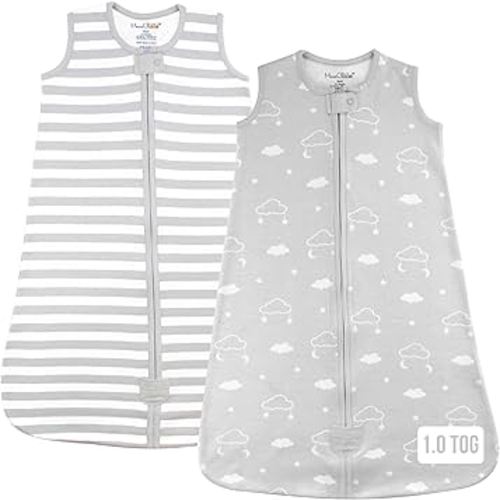 Baby Sleep Sack 1.0 TOG, Organic Cotton Baby Wearable Blanket with Two-Way Zipper, Swaddle Transition Baby Sleeping Bag, All-Season Sleep Sack for Newborn Infant Toddler Boy Girl, 2-Pack, 0-6 Month