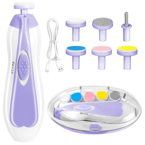 Baby Nail Trimmer Electric, 6 in 1 Rechargeable Baby Nail Clippers Manicure Set Grooming Kit for Toddler Infant or Adults (Purple)