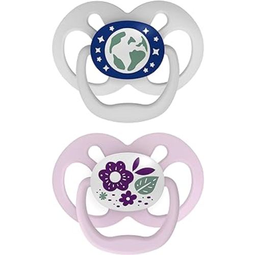 Dr. Brown's Advantage Glow-in-the-Dark Baby Pacifier, Fully Symmetrical Soother with Soft Silicone Bulb, Purple Nature, 6-18m, BPA Free, 2 Pack